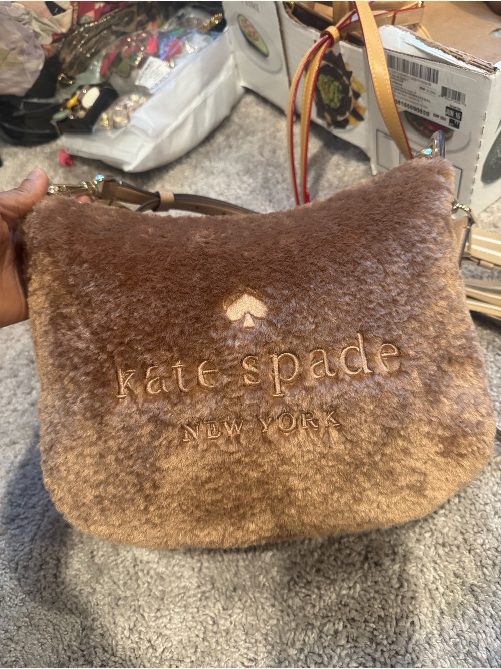 kate spade Plush Brown Faux Fur Crossbody Bag